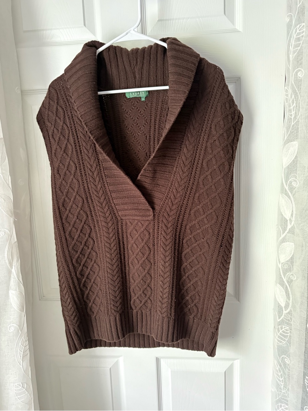Lauren Ralph Lauren Classic Shawl Collar Cable Knit Sweater Vest Lambswool sz XL